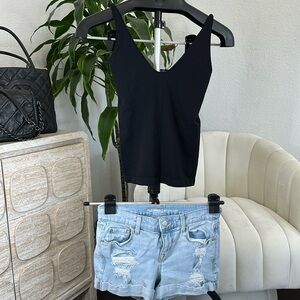 #23 Tank Top Clearance Black Velvety Low V-Neck